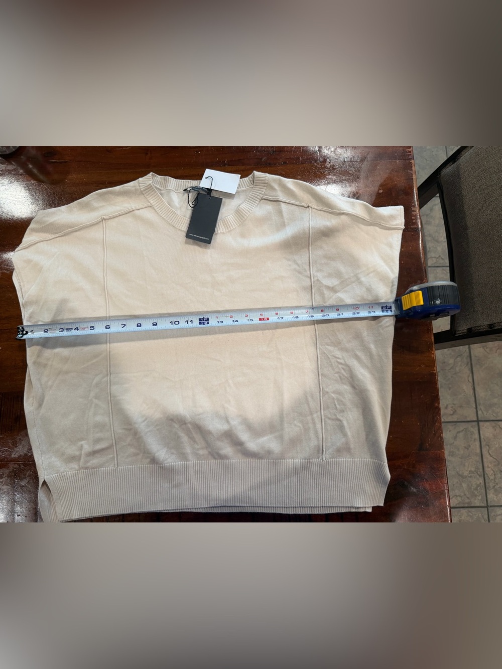 Adrianna Papell Light Cream Short-Sleeve Knit Top - Picture 6 of 6